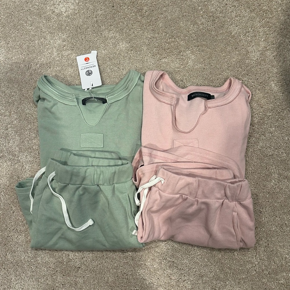 Merokeety Cozy Pink and Green Lounge Sets- size large